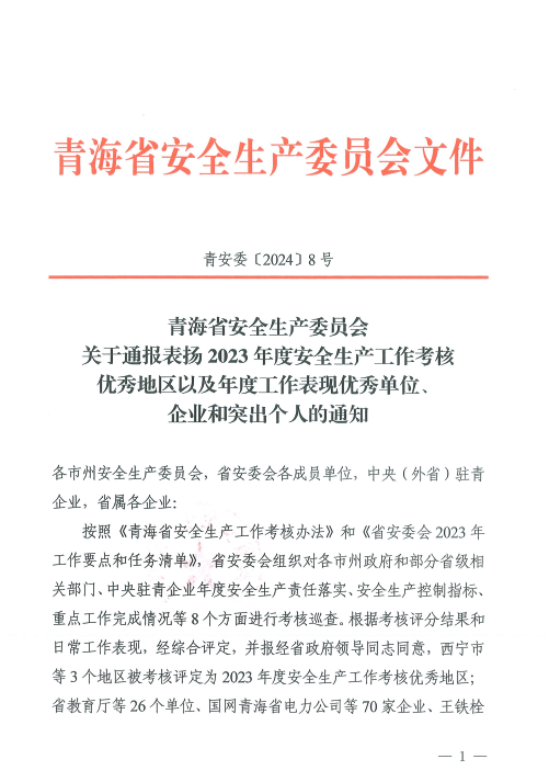 喜報！2023年度安全生產(chǎn)工作優(yōu)秀企業(yè)和突出個人名單揭曉！